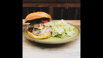 White Cheddar Turkey Smash Burger with Apple Slaw