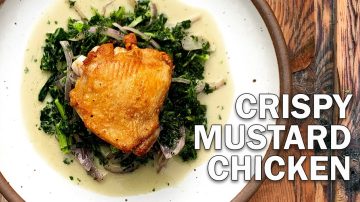 Crispy Mustardy Chicken Thighs with Spinach