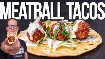 Smoked Meatball Tacos with Pickled Jalapeno Ranch