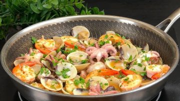 Impressive Seafood Dish with Clams, Shrimp, and Cuttlefish