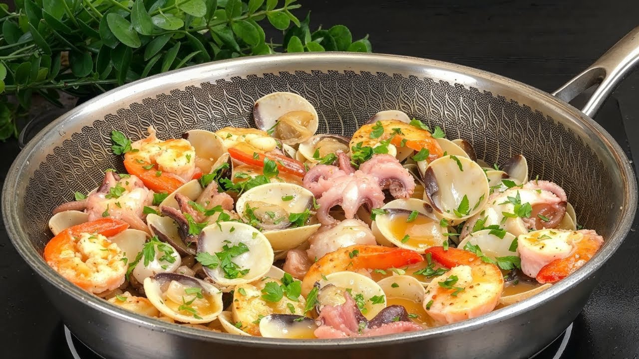 Impressive Seafood Dish with Clams, Shrimp, and Cuttlefish - Pantry Vault