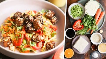 High Protein Vegan Crunch Salad with Sesame Tofu