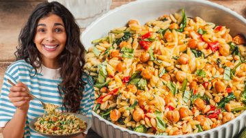 Lemony Orzo Pasta Salad with Spiced Chickpeas