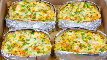 Baked Potatoes with Cheese and Garlic